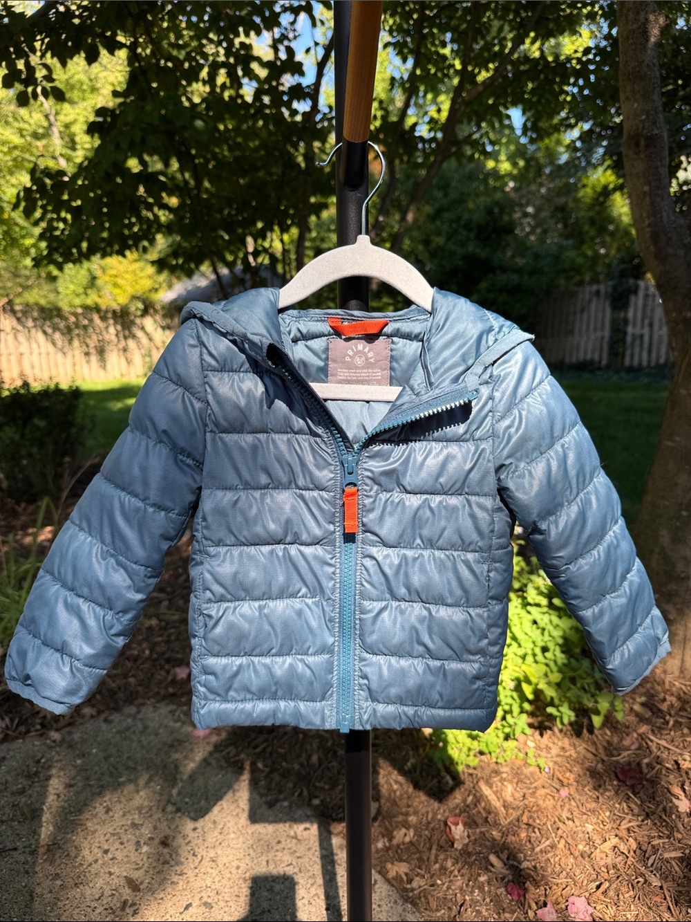 PRIMARY Kids Lightweight Blue Puffer Jacket with Hood